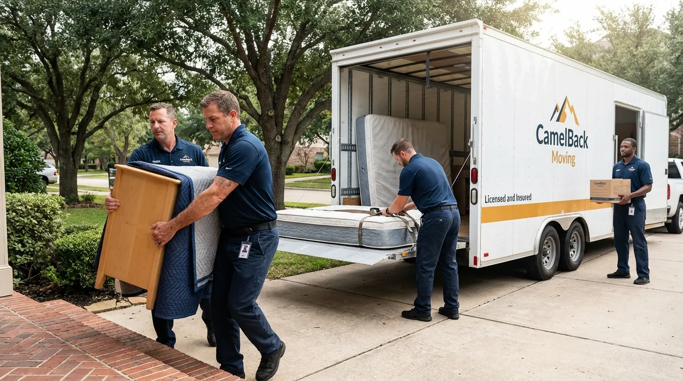 Crew loading residential truck for cross-state move from Lufkin, TX